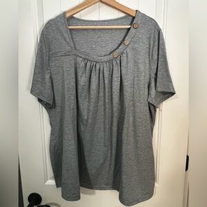 SHEIN Gray Short Sleeve Top with Button Accents
